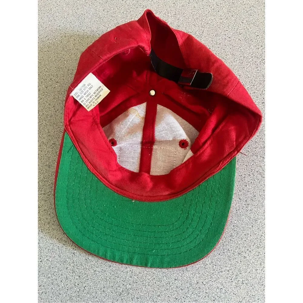 Vintage Official MTV Red Baseball Cap Dad Hat Adjustable Neon Flag 1990 90s rare